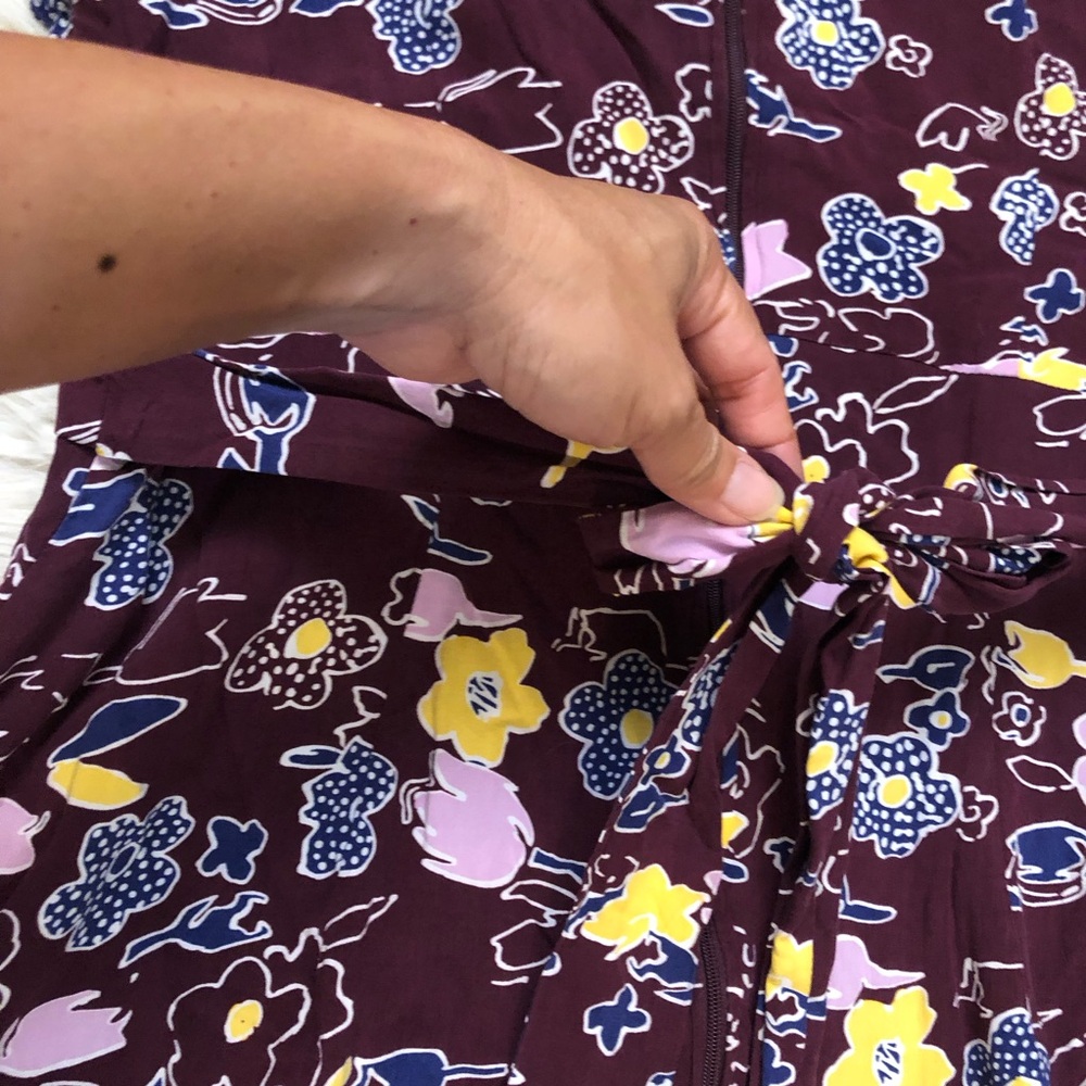 Modcloth Floral Print Flowy Chiffon Hi Low Yellow Plum Purple Maxi Dress size XL - Picture 9 of 16
